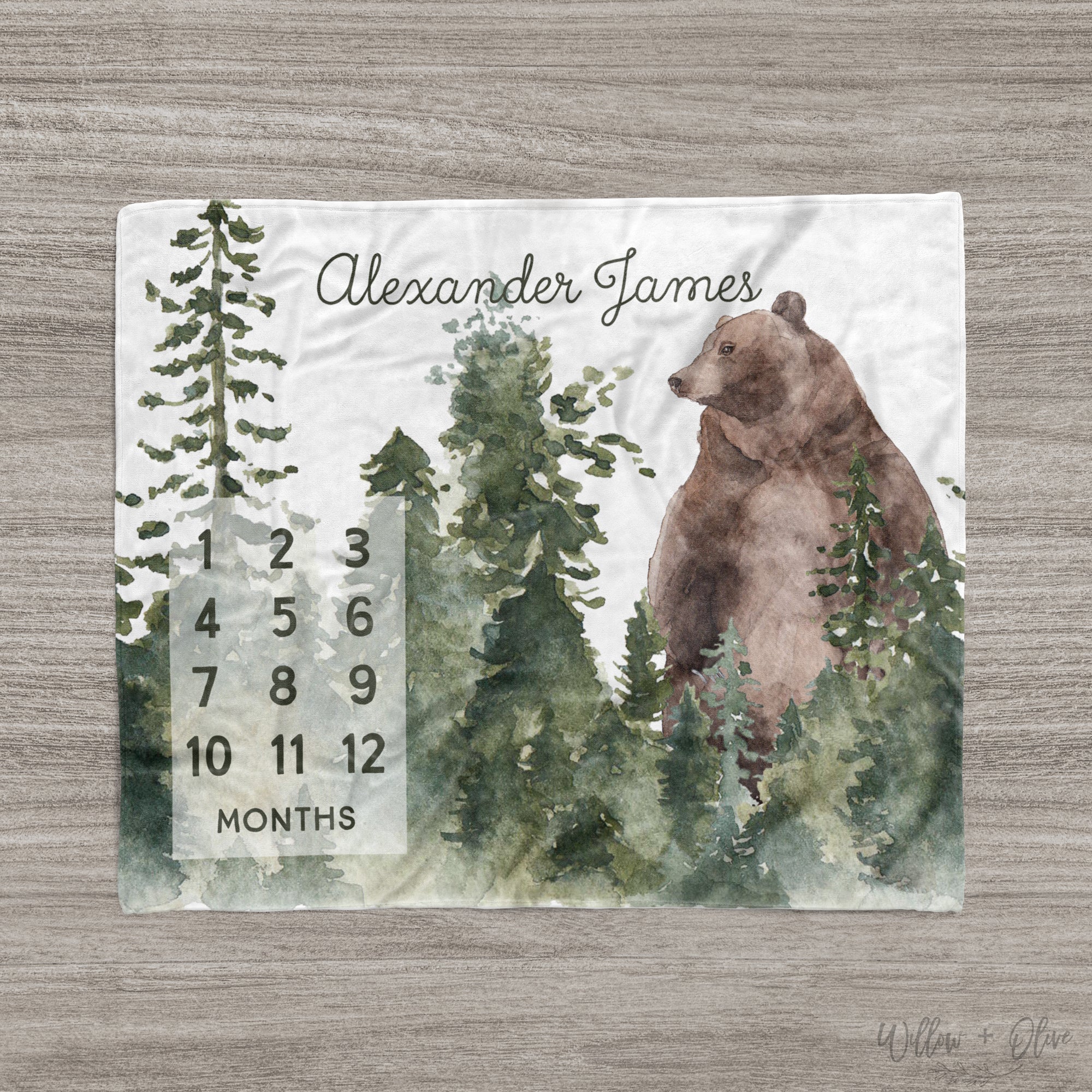 Woodland Bear Milestone Blanket Personalized Baby Boy Blanket