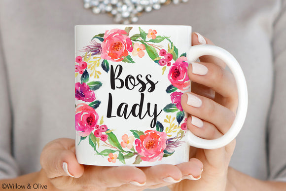 Boss Lady Floral Wreath Mug - QBL1