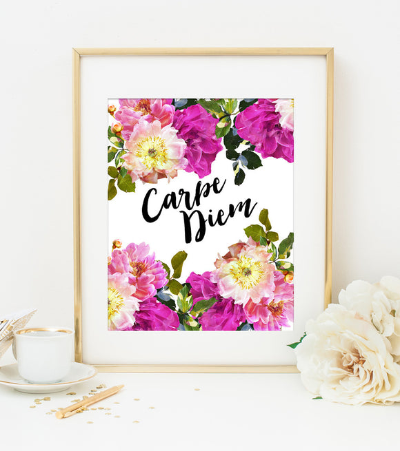Carpe Diem Art Print in Watercolor Florals