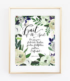 The Fruit of the Spirit Bible Verse Art Print in Cream Watercolor Floral