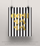 OOH LA LA Black and White Striped Faux Gold Foil Art Print