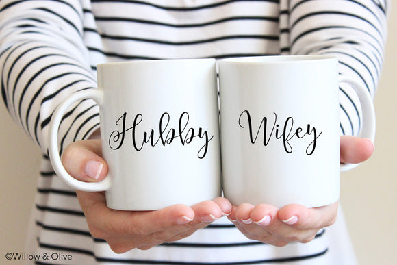 Hubby & Wife Mug Set of 2 - Wedding Engagement Coffee Mug Set - W0016