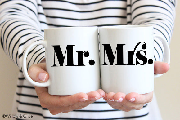 Mr & Mrs Mug Set of 2 - Wedding Engagement Mug Set - W0009