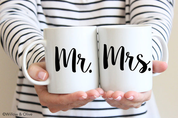Mr & Mrs Mug Set of 2 - Wedding Engagement Mug Set - W0012