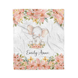 Baby Elephant Floral with Name | Personalized Kids Blanket