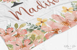 Monogram Name Blanket Pink Floral | Personalized Kids Blanket