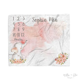 Elephant & Watercolor Floral Milestone Calendar | Personalized Kids Blanket