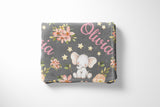 Floral Elephant and Gray Allover Pattern | Personalized Kids Blanket