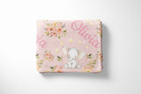 Floral Elephant and Pink Allover Pattern | Personalized Kids Blanket