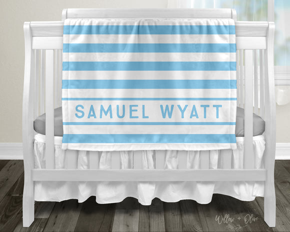 Baby Blue & White Stripe | Personalized Kids Blanket
