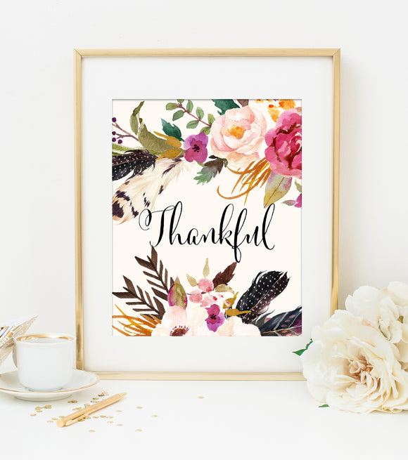 THANKFUL ART PRINT with Cream Style Background