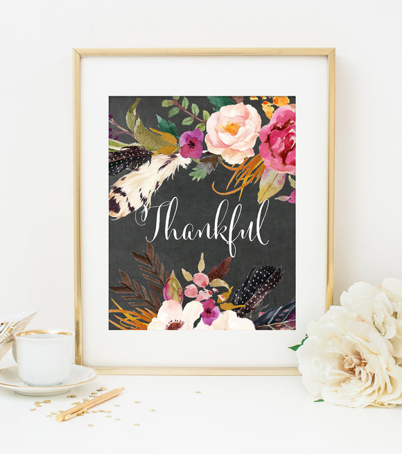 THANKFUL ART PRINT with Chalkboard Style Background