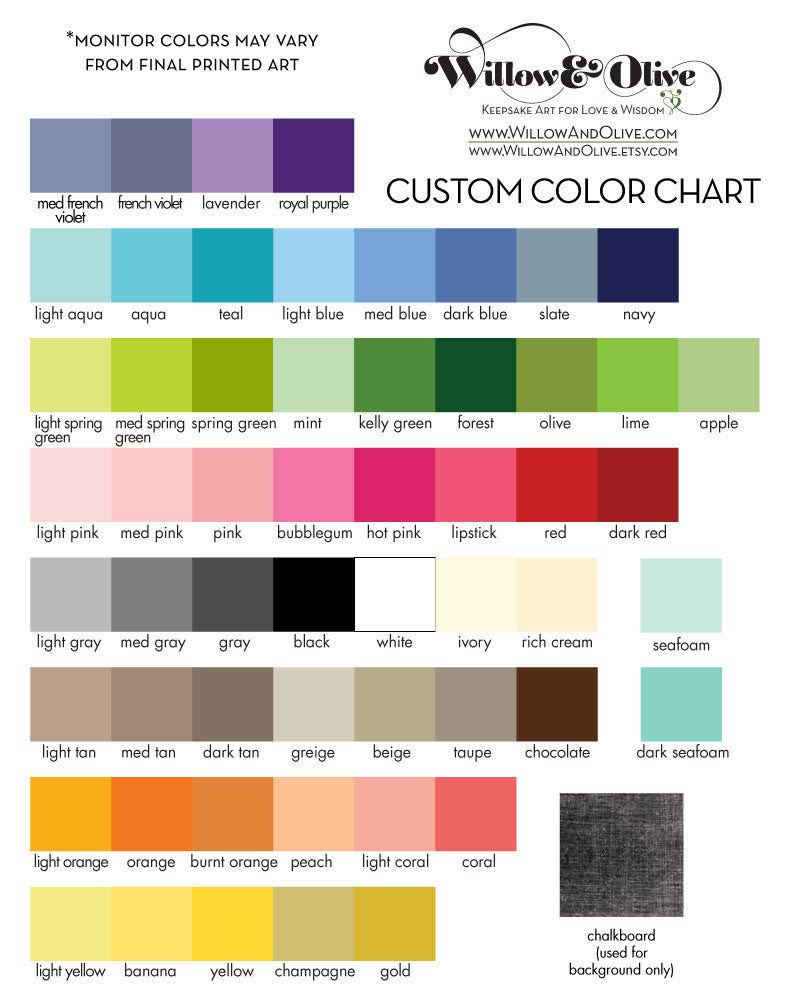 Printed Color Chart Etsy Color Chart Color Prints