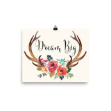 DREAM BIG ANTLERS & FLOWERS with Cream Background Tribal Art Print