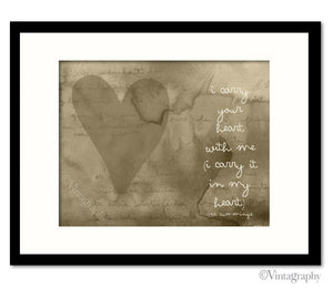 I CARRY YOUR HEART - Vintage Taupe Art Print