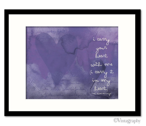 I CARRY YOUR HEART -  Vintage Purple Art Print